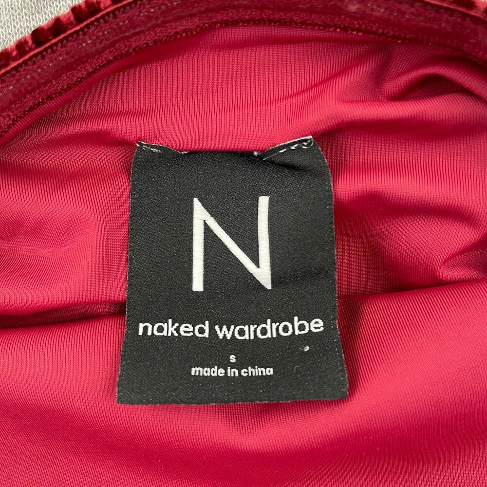 Naked Wardrobe Bodysuit Womens S Red Plush Velvet Tube Strapless Romantic Glam - Picture 4 of 12